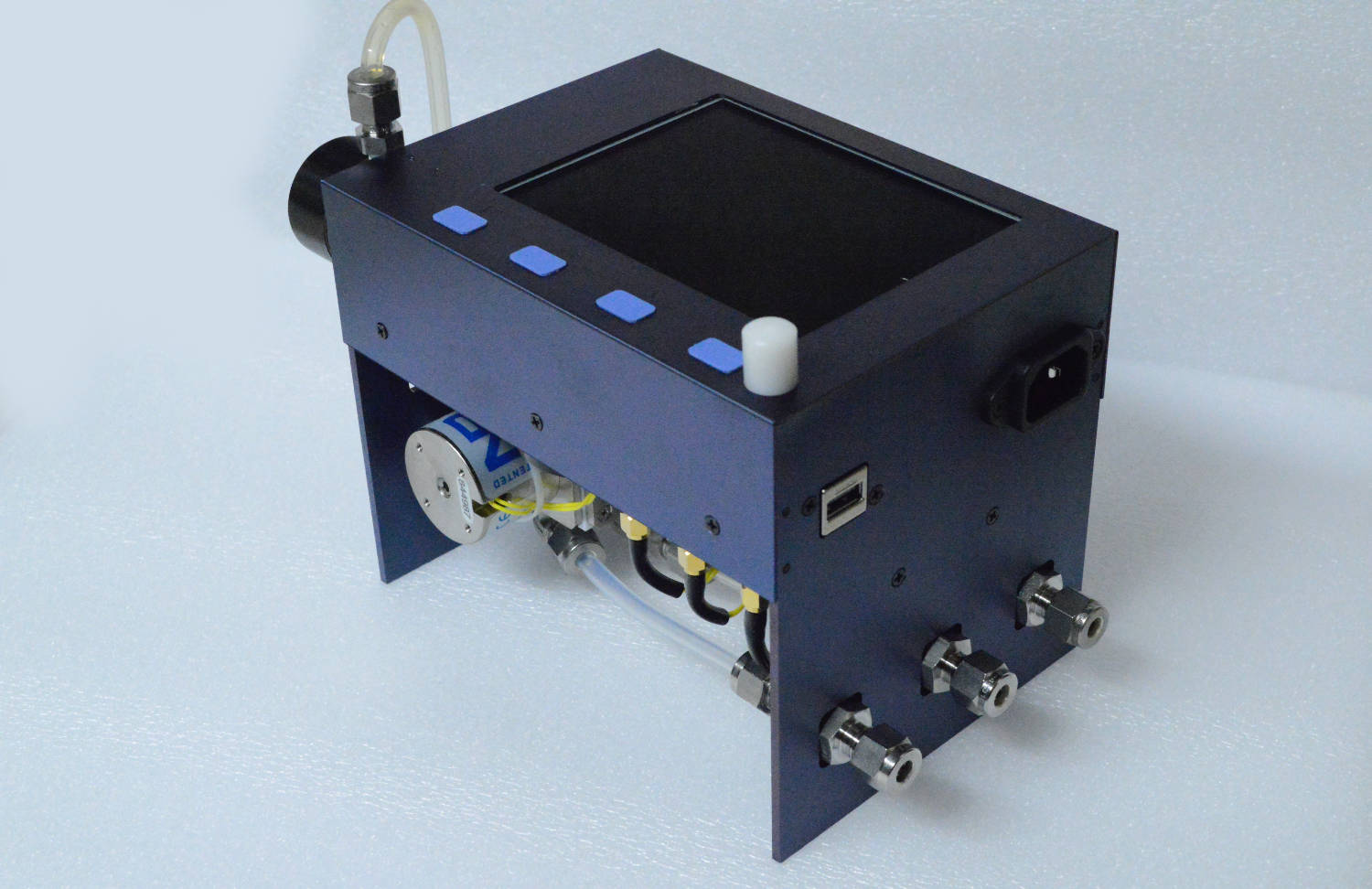 Side view of RD5I:250-280-RI-C-pH industrial liquid chromatography monitor with five valves